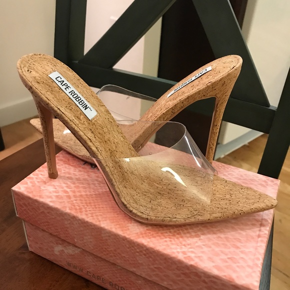 cork and clear heels